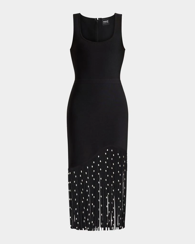 Herve Leger Regan Crystal Fringe Sleeveless Midi Dress 1