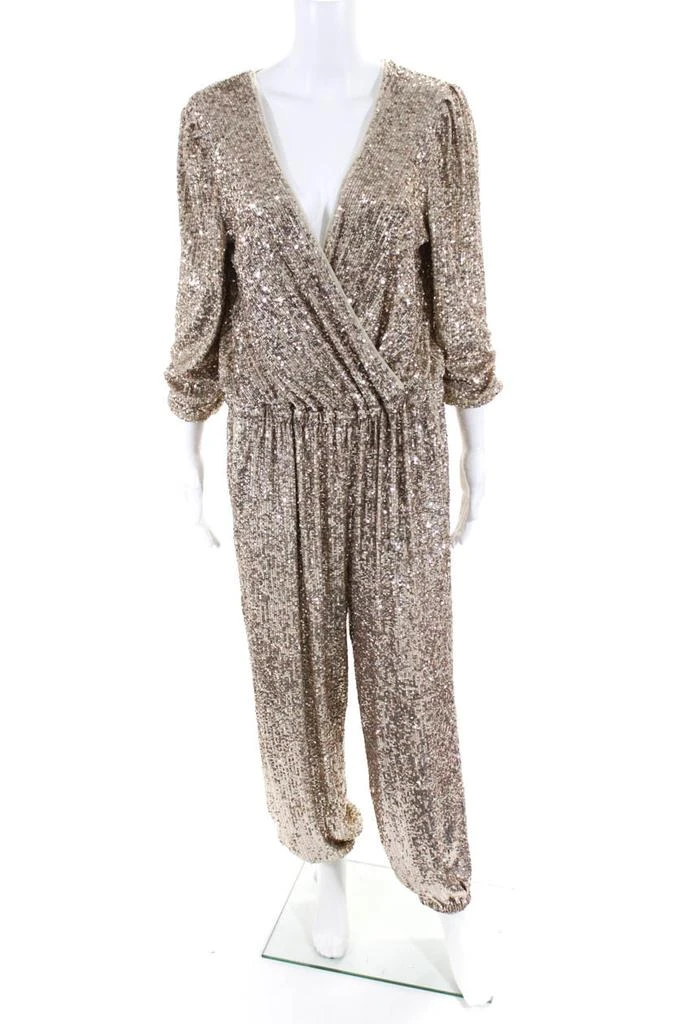 Generation Love Womens Meadow Sequin Cropped Surplice Jumpsuit Gold 1