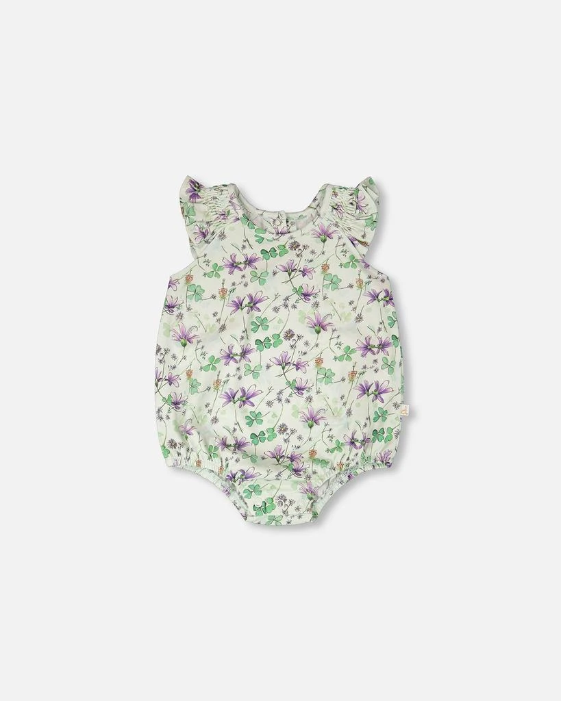 Deux par Deux Jersey Romper Green Printed Flowers