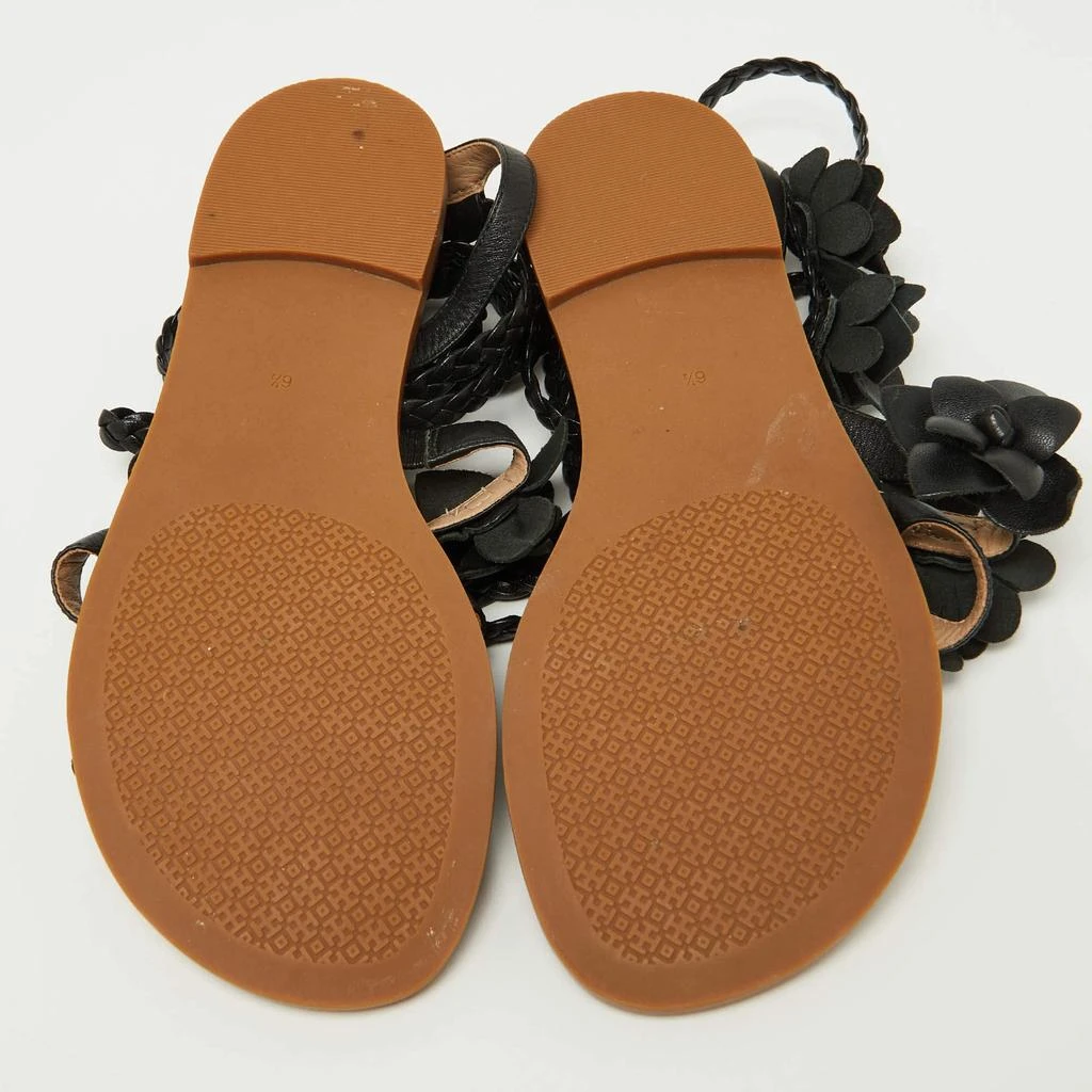 Tory Burch Tory Burch Black Leather Blossom Floral Embellished Flat Gladiator Sandals Size 37 6