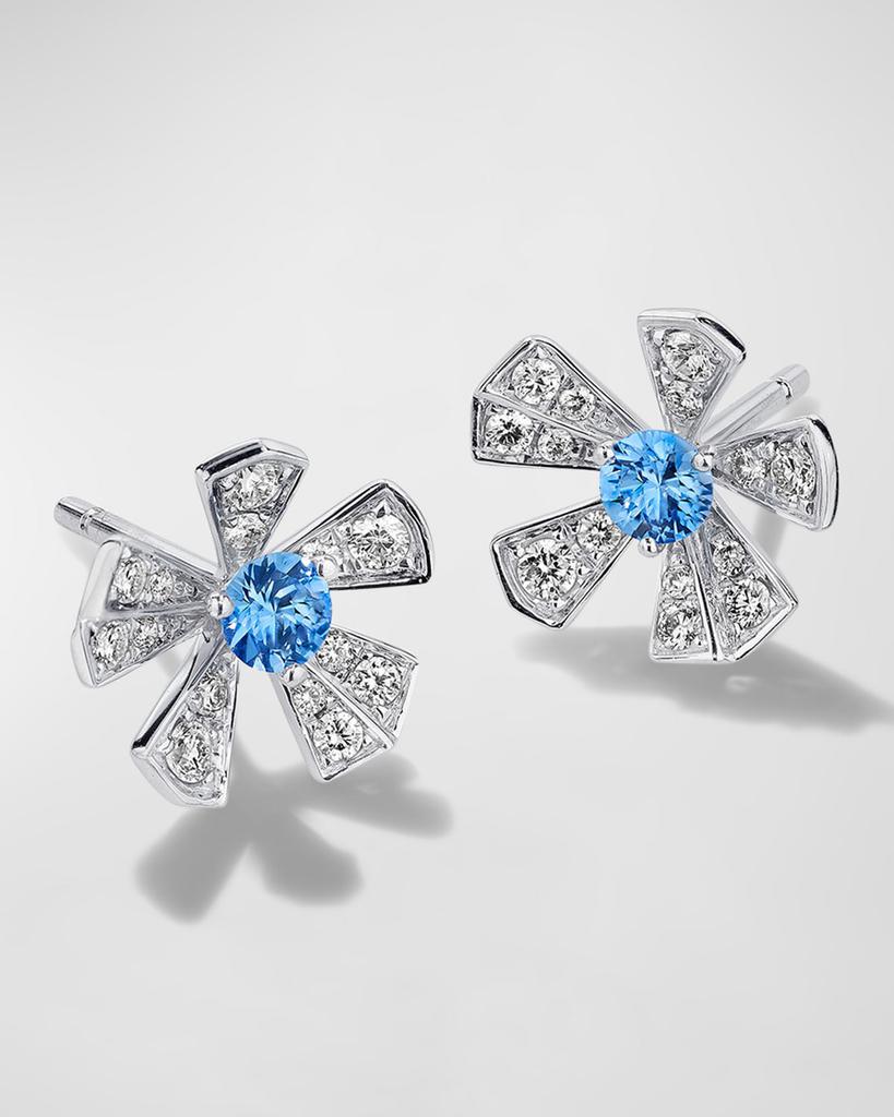 Mimi So 18K White Gold Wonderland Medium Orchid Blue Sapphire and Pave Diamond Stud Earrings