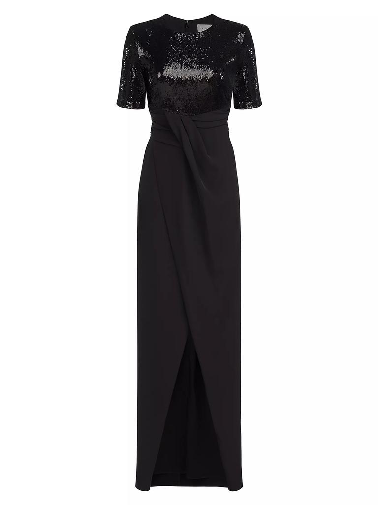 Halston Keagan Short-Sleeve Sequined Gown