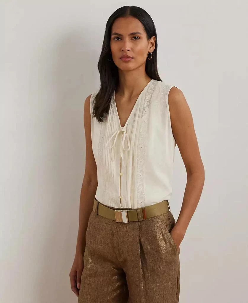 Ralph Lauren Women's Embroidered Voile Sleeveless Blouse 1