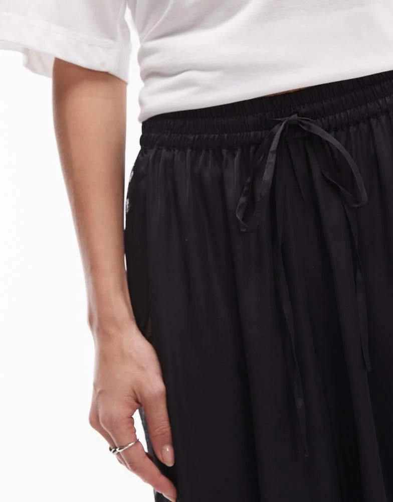 Topshop Topshop patchwork lace & crinkle satin wide leg trouser in black 4