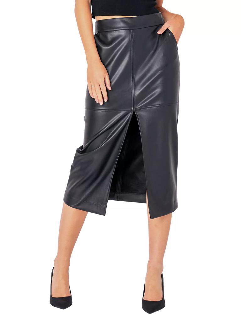 Endless Rose Leather Front Slit Midi Skirt