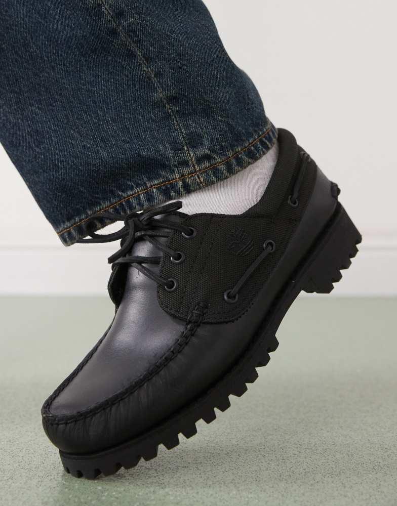 Timberland 3 EYE BOAT SHOE ブラック レザー 26.0 Men's Timberland® Authentic 3-Eye Lug Handsewn Boat Shoe