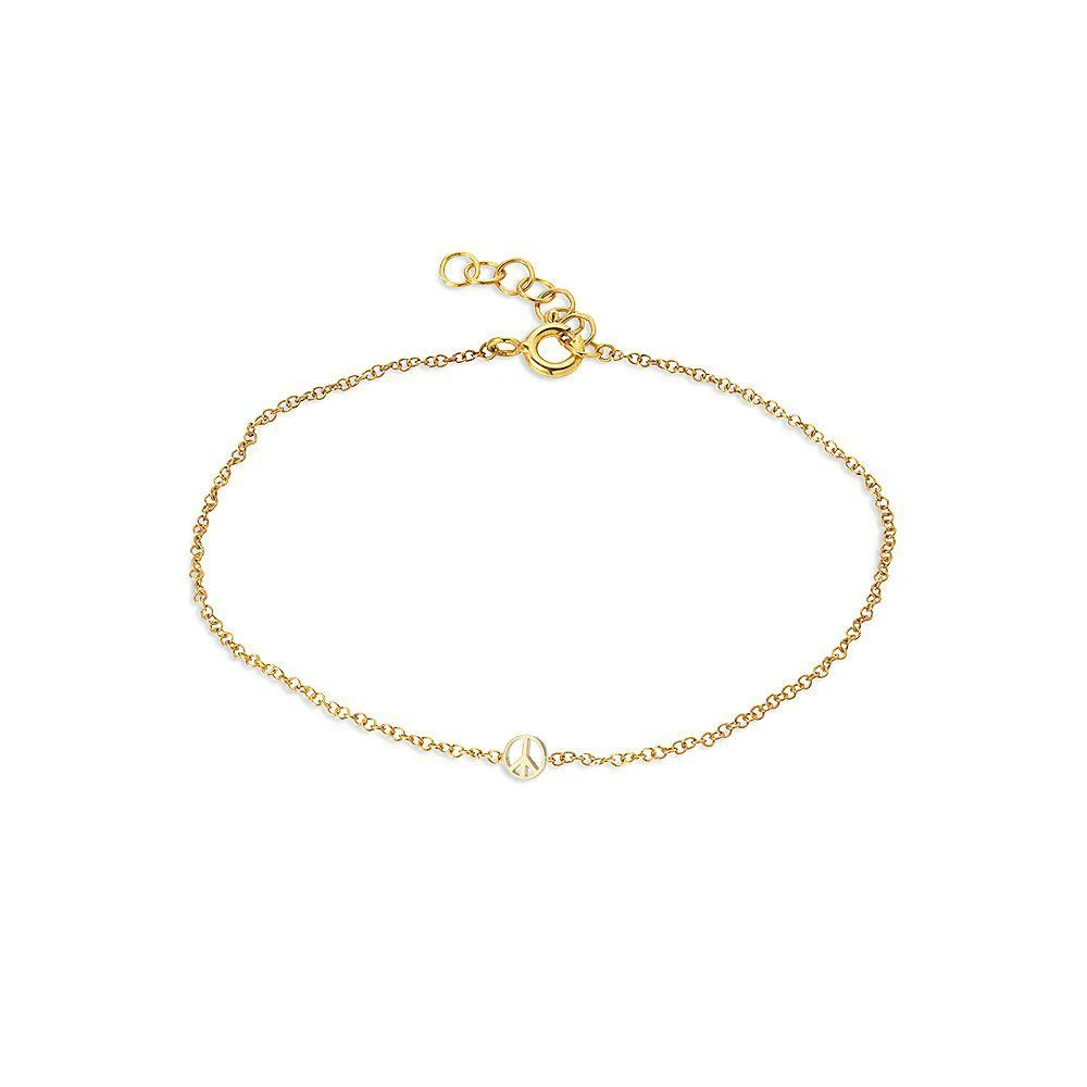 Zoe Lev 14K Yellow Gold Tiny Peace Sign Chain Link Bracelet 1