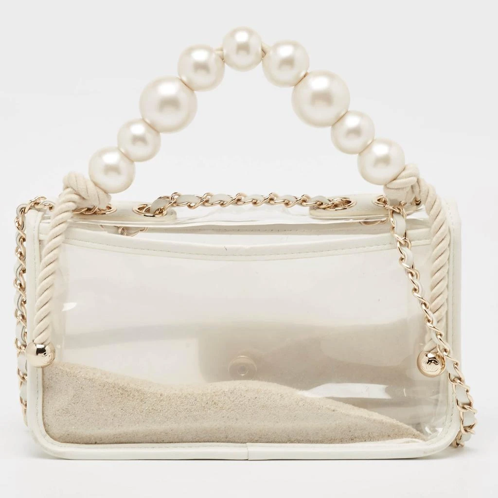 Chanel Chanel White PVC and Leather Sand By The Sea Flap With Pearl Strap Bag  4