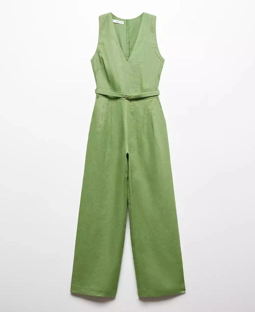 Mango Women's Belt Linen Jumpsuit 8