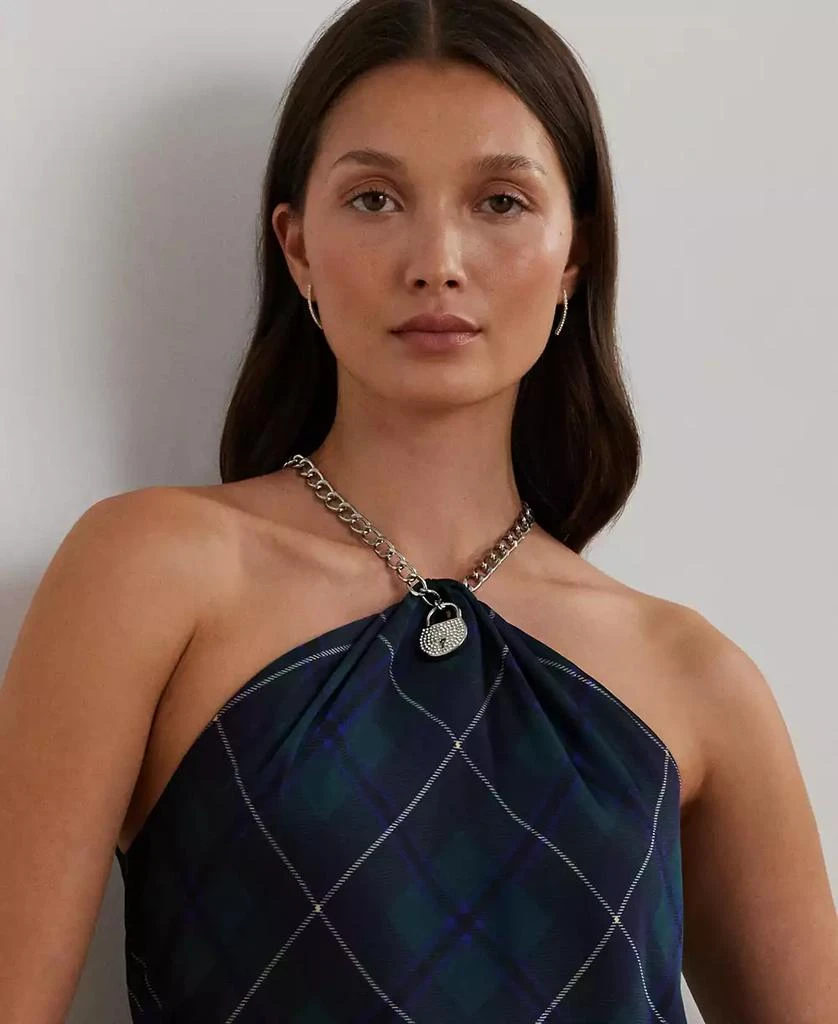 Ralph Lauren Women's Plaid Chain-Trim Charmeuse Halter Blouse 3