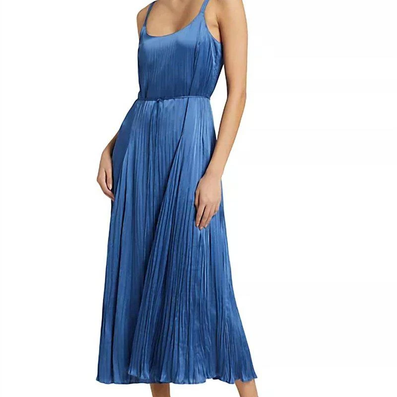 Vince Crushed Silk Relaxed Slip Dress In 485 Cdb Cadet Blue 2