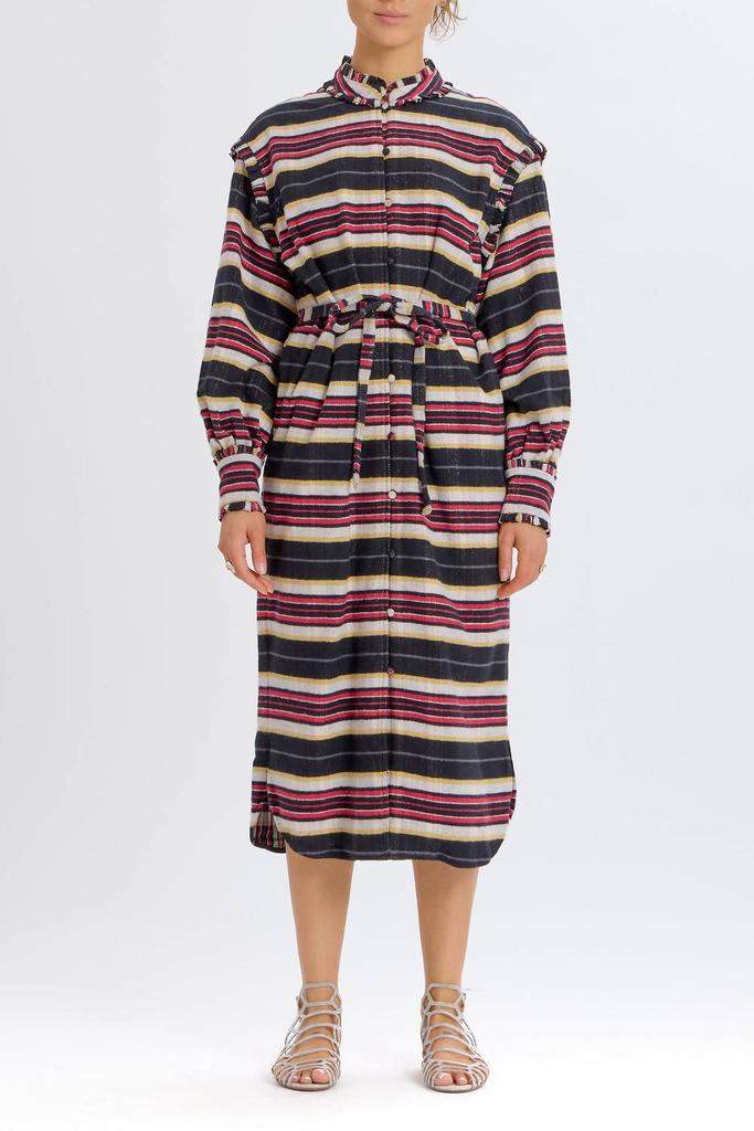 Something Navy Something Navy - Belted Striped Button Up Dress