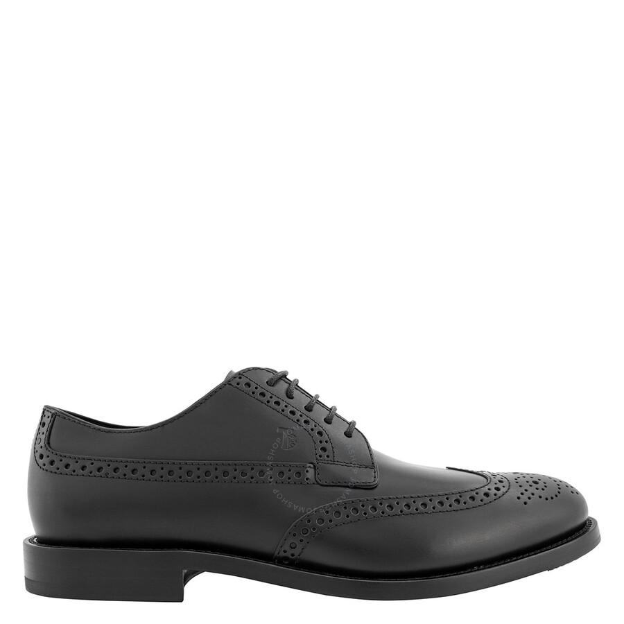 Tods Men's Black Perforations And Wingtip Leather Derby Shoes