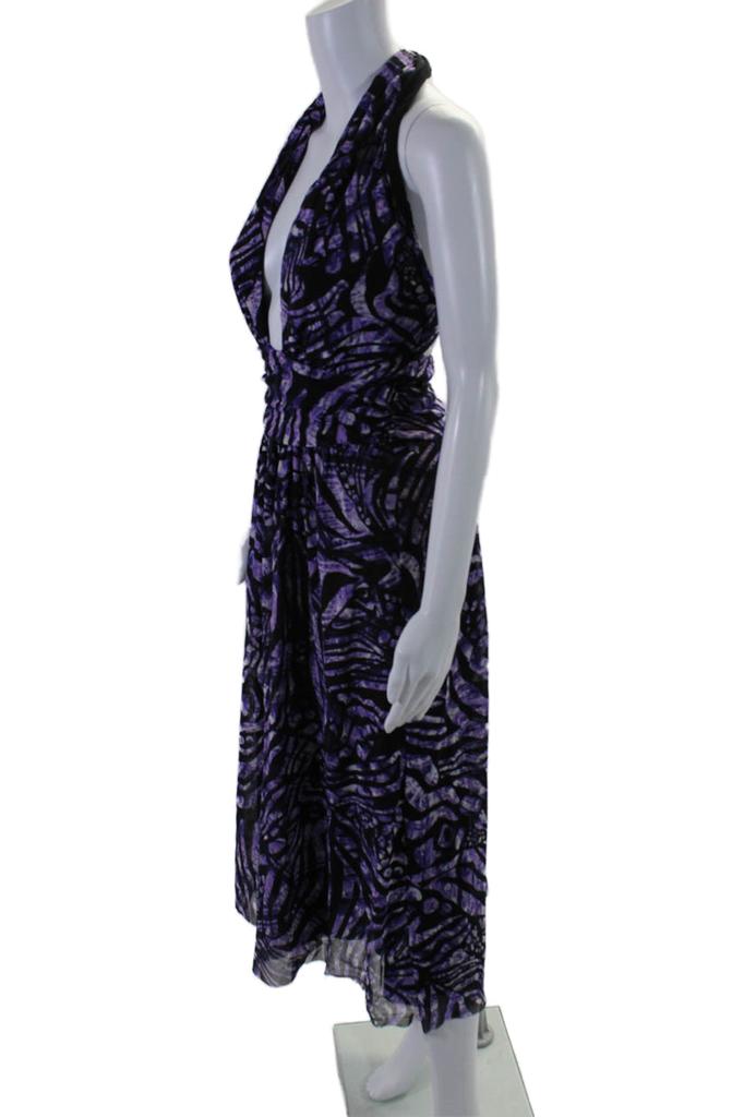 FUZZI Womens Purple Printed Halter Neck Sleeveless Shift Dress