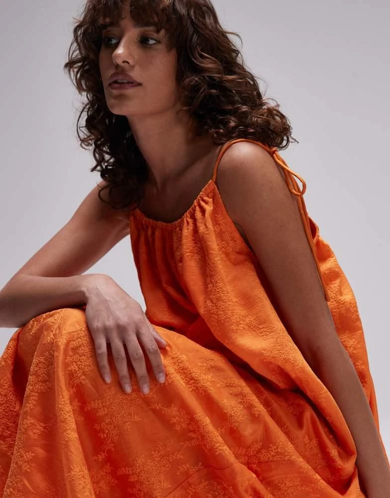 Topshop Topshop embroidered midi dress in orange 2