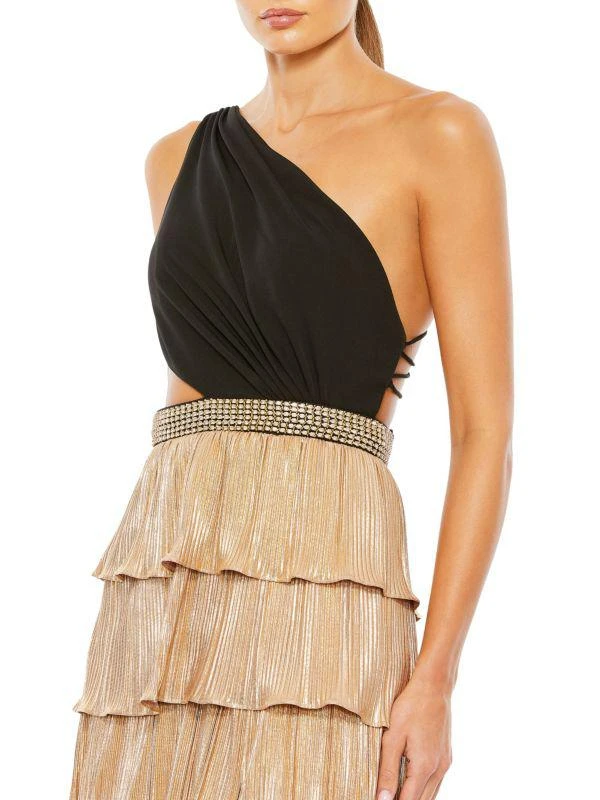 Mac Duggal One Shoulder Tiered Metallic Gown 3