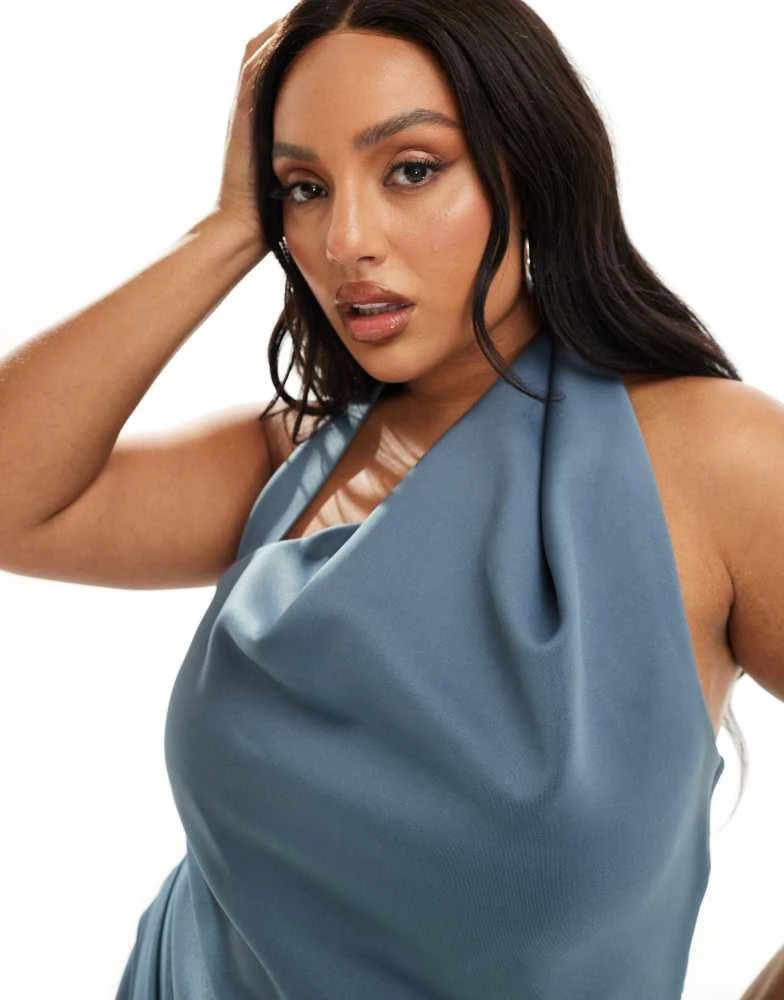 ASOS ASOS DESIGN Curve scuba wrap around halter neck midi dress in petrol blue 2
