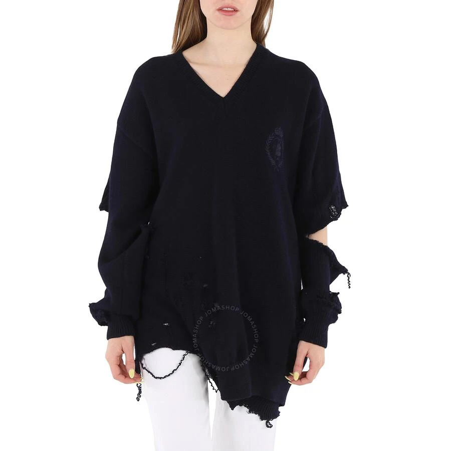 Balenciaga Navy Cut-Out Crewneck Knitted Jumper 1