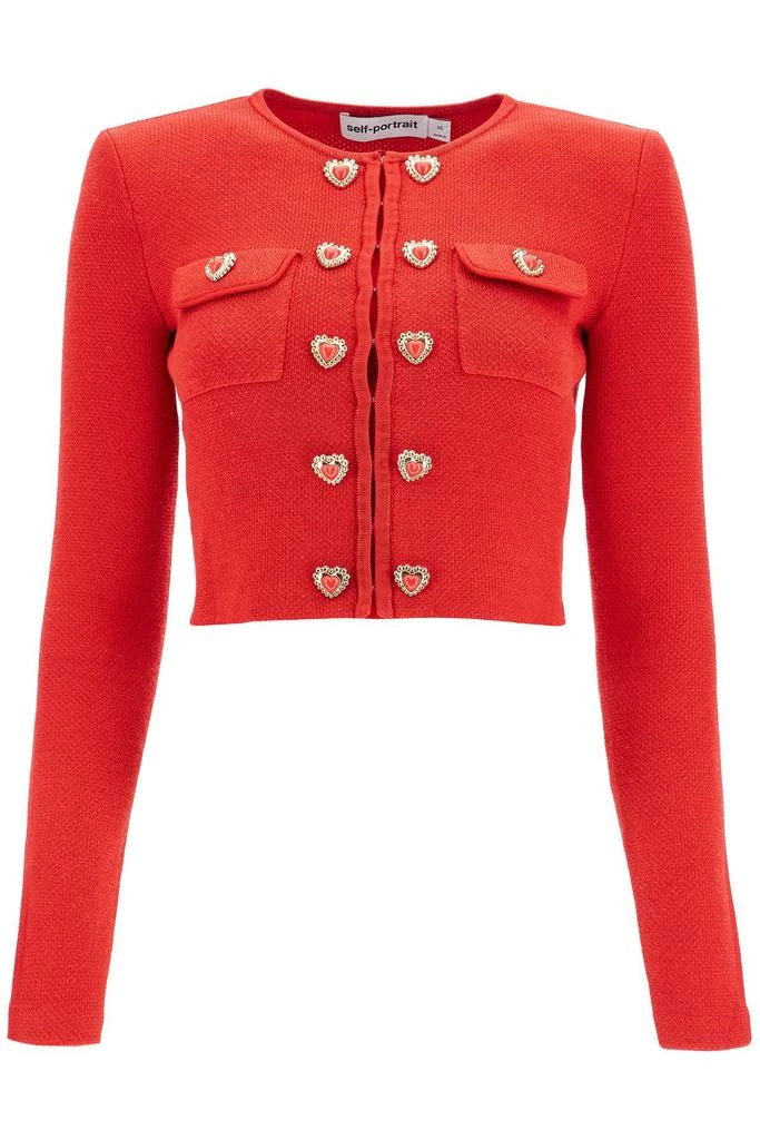 Self Portrait short knitted cardigan with heart-shaped buttons 1