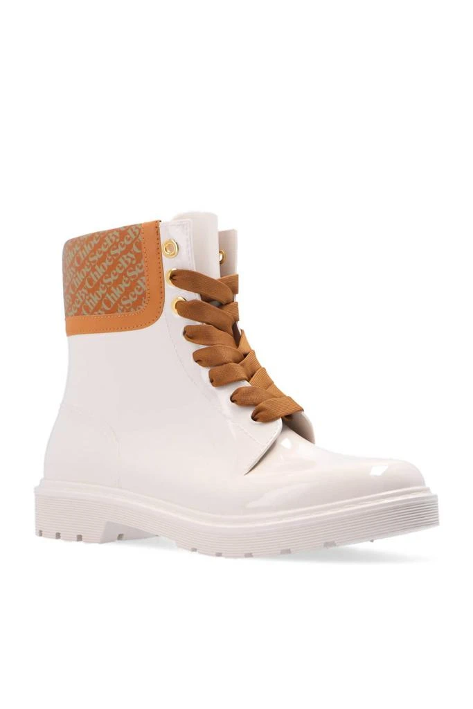 See by Chloé Florrie Lace Up Weather Ankle Rubber Boots in Chalk White 1