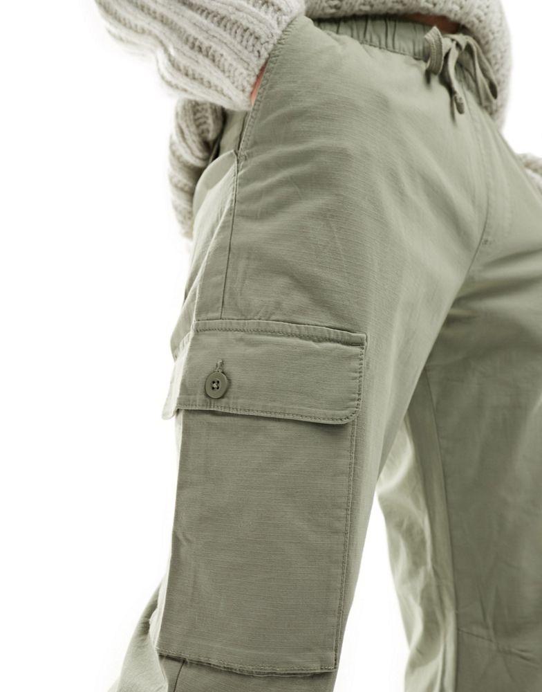 Bershka Bershka ripstop wide leg cargo in khaki