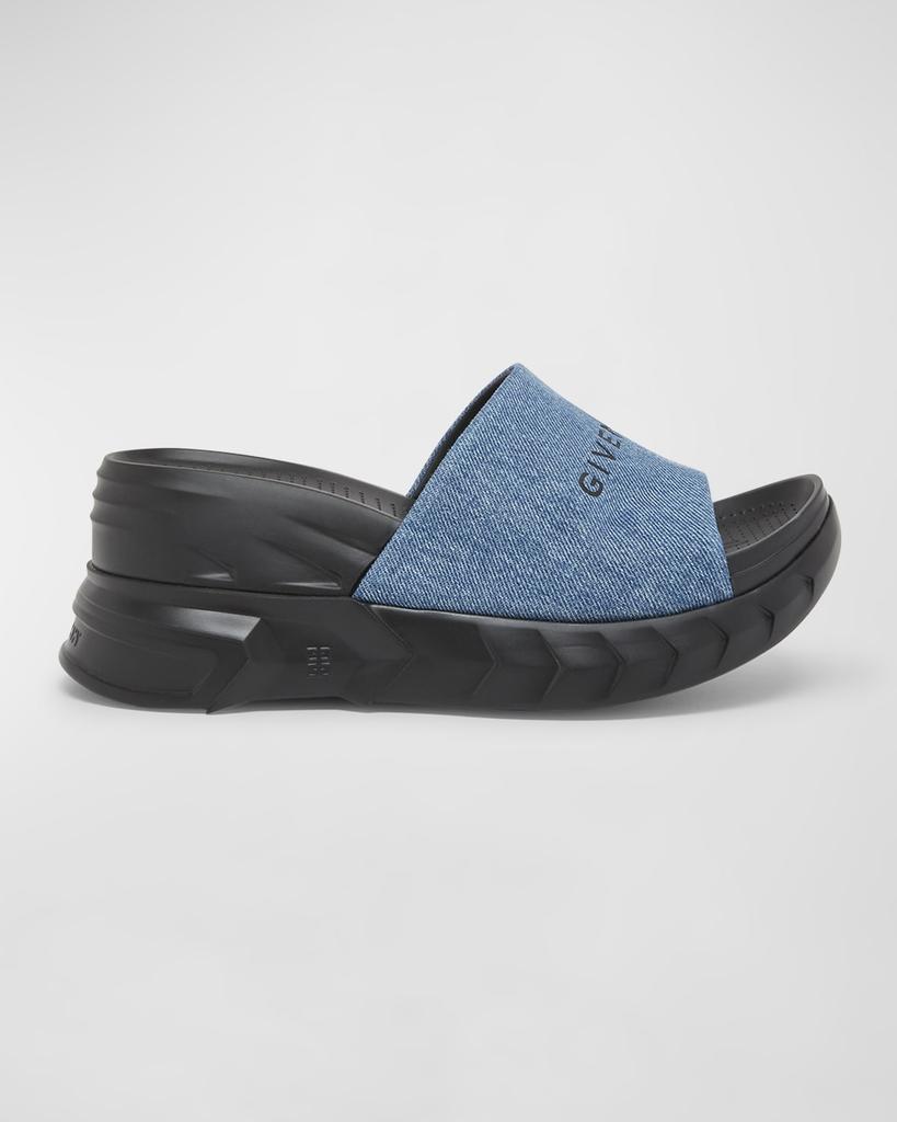 Givenchy Marshmallow Denim Logo Wedge Slide Sandals