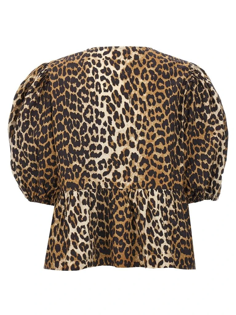 Ganni Ganni Leopard Printed Poplin Peplum Tie Blouse 2