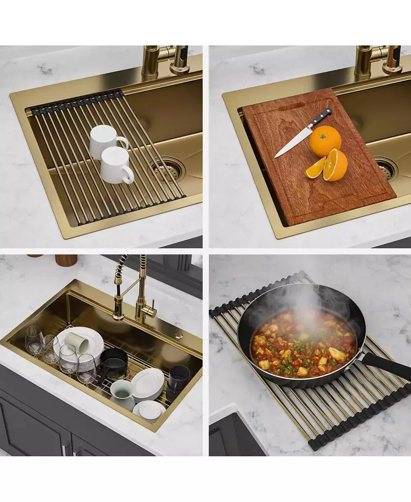 Flynama huluwat 36x22x10inch Drop in Gold Kitchen Sink Workstation Stainless Steel Single Bowl 16 Gauge 7