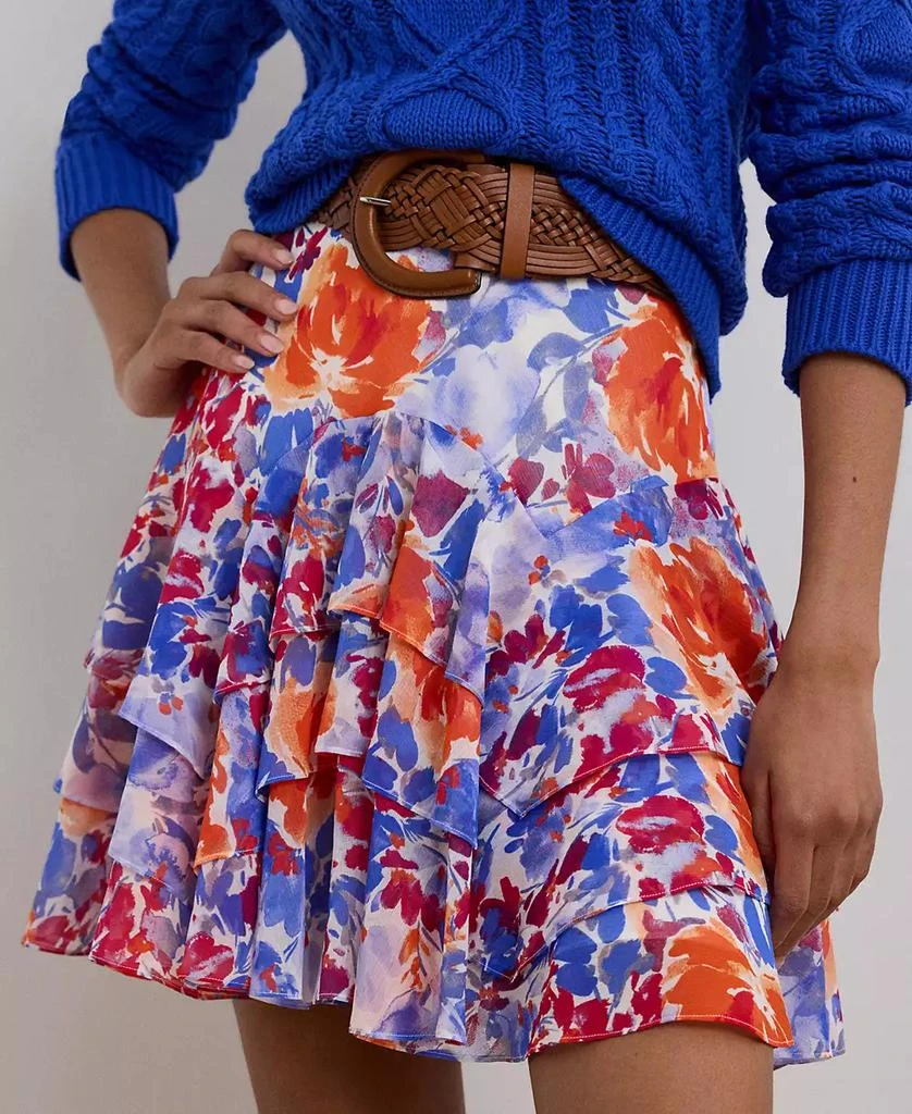 Ralph Lauren Women's Floral Crinkle Georgette Tiered Skirt 3