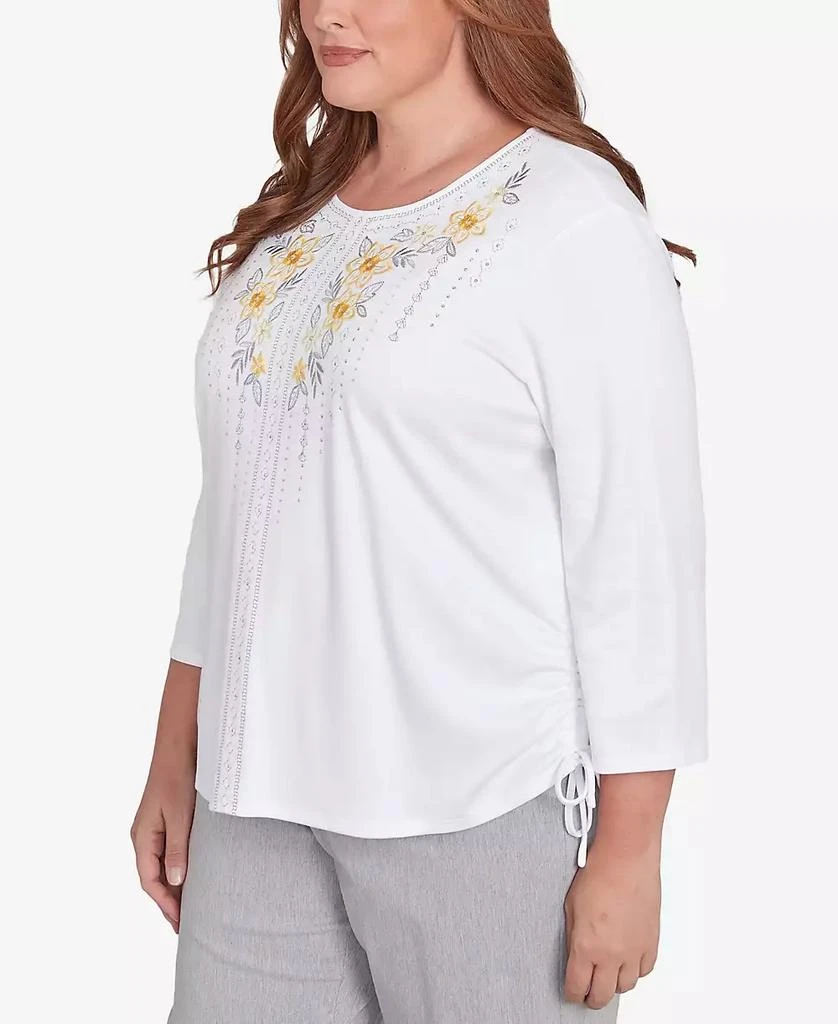 Alfred Dunner Plus Size Dress Code Linear Knit Floral Embroidered Crew Neck Top 3