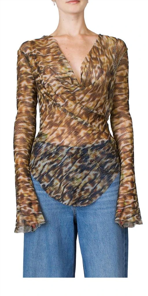 PRISCAVera Reversible Open Back Cowl Top In Savanna 2