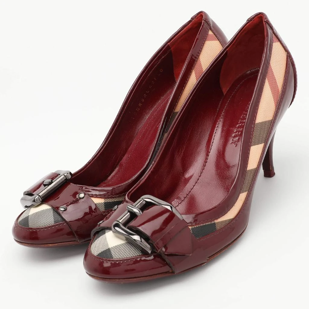 Burberry Burberry Burgundy Patent Leather and Coated Canvas Buckle Detail Pumps Size 37 2