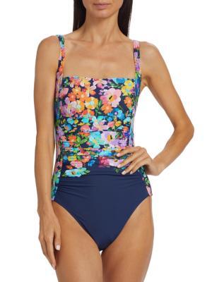 Johnny Was Floral Ruched One-Piece Swimsuit