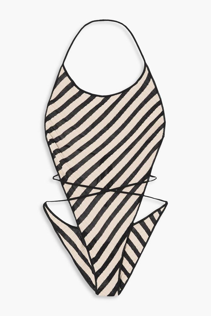 PETAR PETROV Open-back striped ribbed-knit halterneck bodysuit