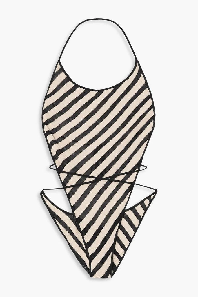 PETAR PETROV Open-back striped ribbed-knit halterneck bodysuit 1