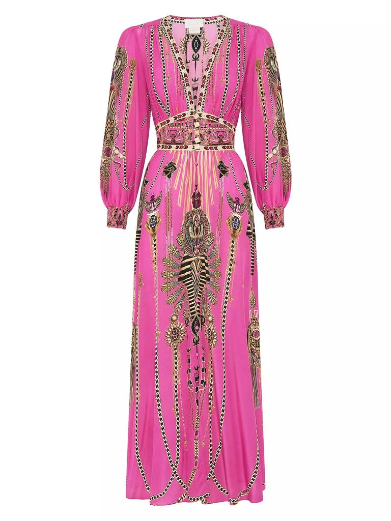 Camilla Egyptian-Print Silk V-Neck Maxi Dress 1