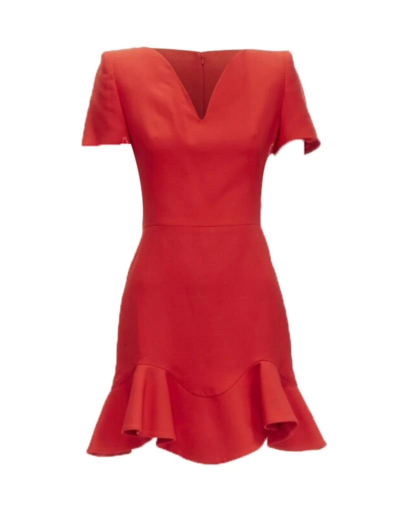 Alexander McQueen ALEXANDER MCQUEEN red wool crepe tulip neck flutter hem dress