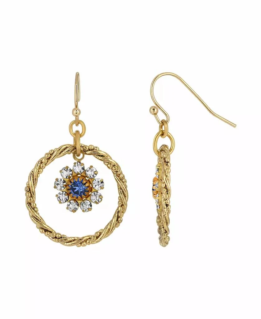 2028 Women's Gold-tone Blue Crystal Flower Drop Hoop Earrings 1