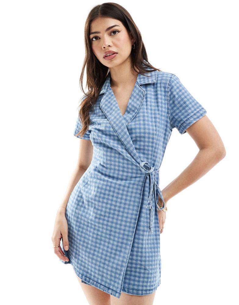 ASOS DESIGN ASOS DESIGN soft denim wrap dress in blue gingham