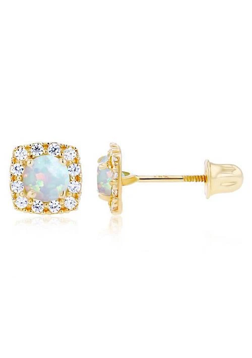 LULEA Lab Created Sterling Silver Rose 4mm Created Opal 
1mm Created White Sapphire Cushion Halo Screwback Earrings 2