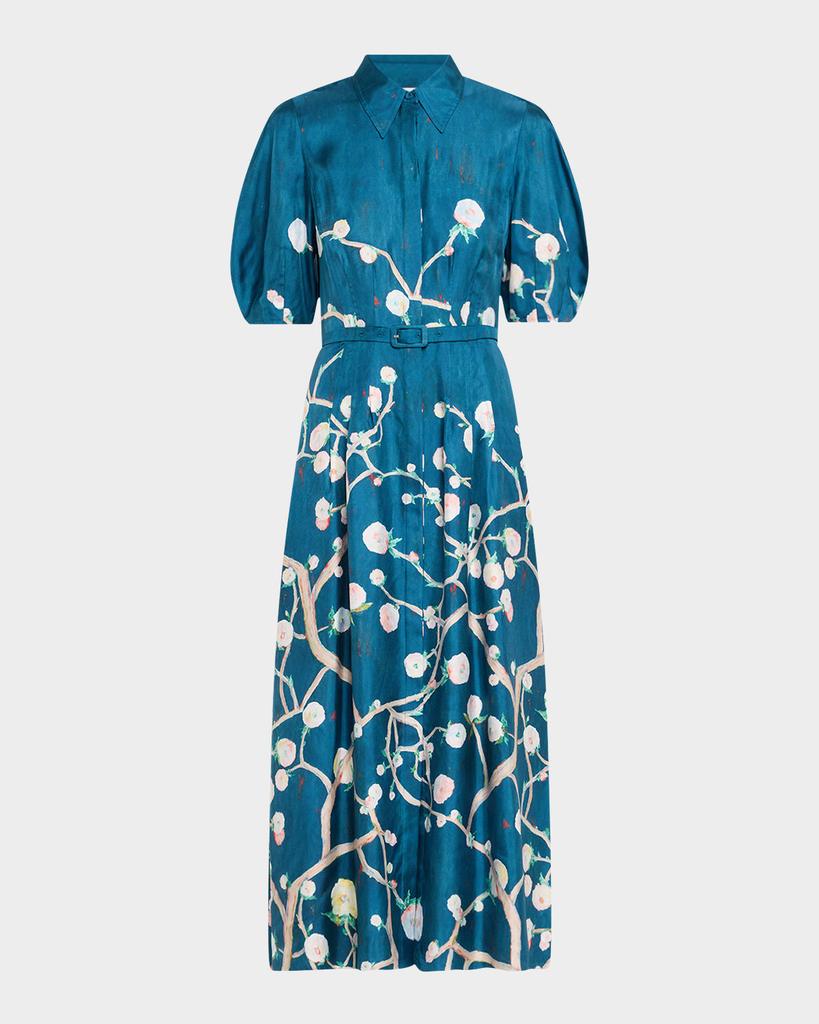Gabriela Hearst Maude Floral Pleated Midi Shirtdress With Belt