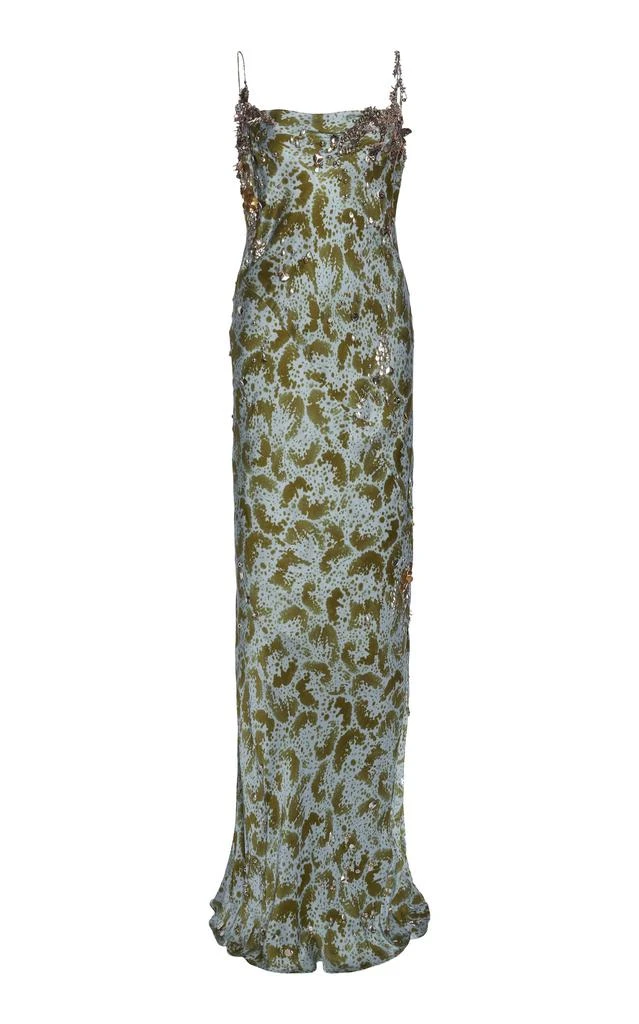 Dries Van Noten Dries Van Noten - Deryl Embroidered Orchid-Print Silk-Satin Gown - Khaki - FR 36 - Moda Operandi 1