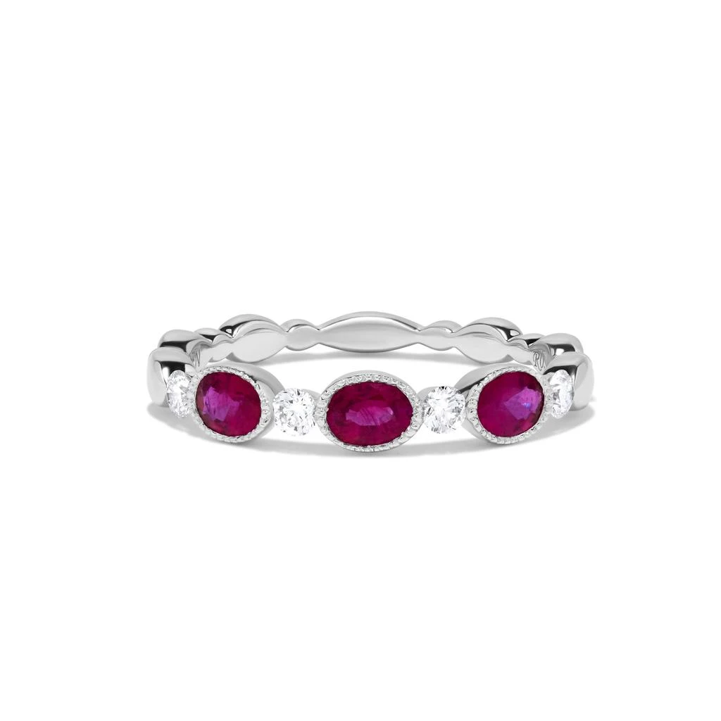 H.J. Namdar 0.81 ct tw Milgrain Bezel Set Oval Ruby and Diamond Ring 14K White Gold Natural Rubies and Diamonds Size 6 2