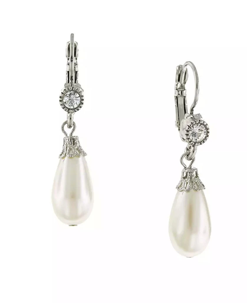 2028 Silver-Tone Crystal and Simulated Pearl Drop Earrings 1