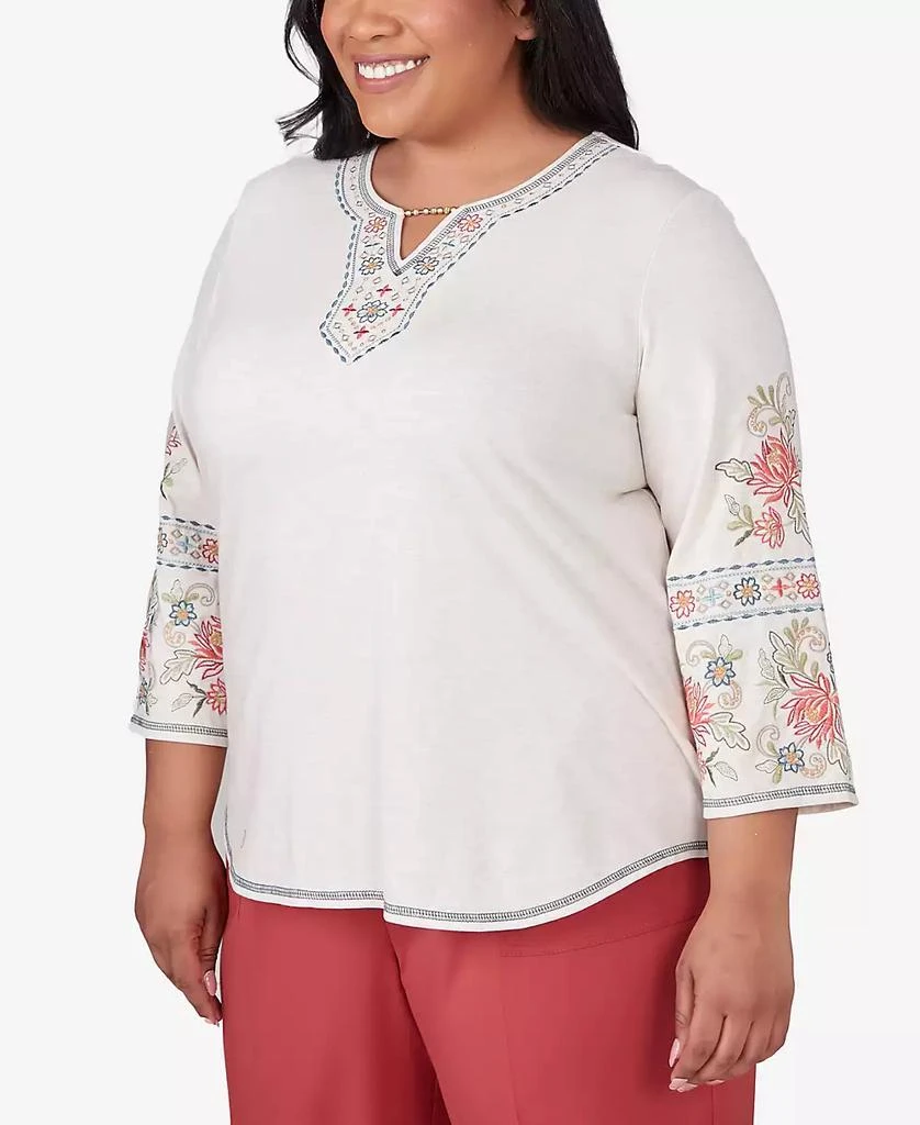 Alfred Dunner Plus Size Sedona Sky Sedona Split Neck Embroidered Top 3