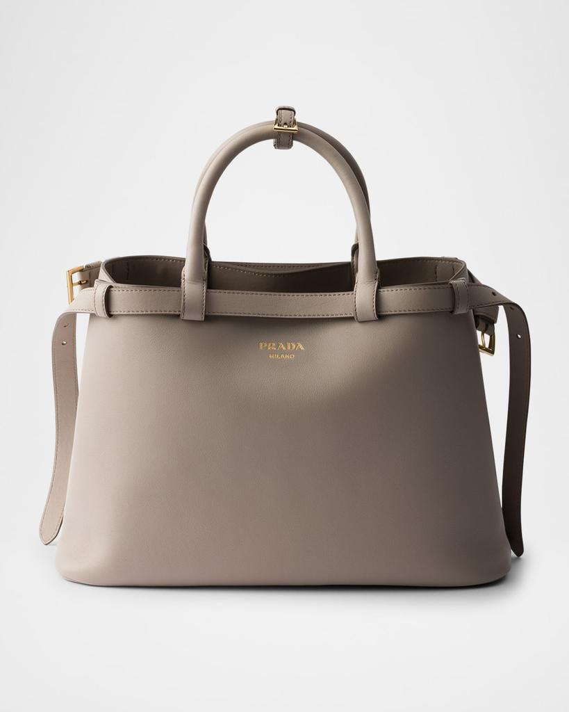 Prada Small Buckle Leather Handbag with Double Belt - Bags
