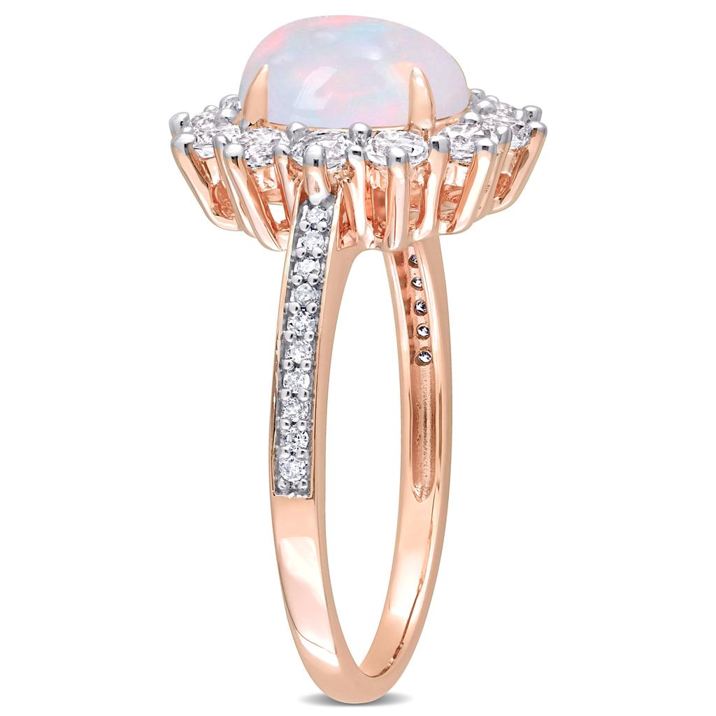 Mimi & Max 2 1/6 CT TGW Oval Shape Blue Ethiopian Opal and White Topaz and 1/10 CT TW Diamond  Halo Ring in Rose Plated Sterling Silver