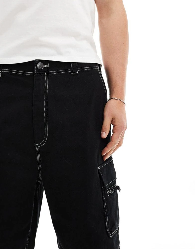 Bershka Bershka soft denim cargo short in black 5