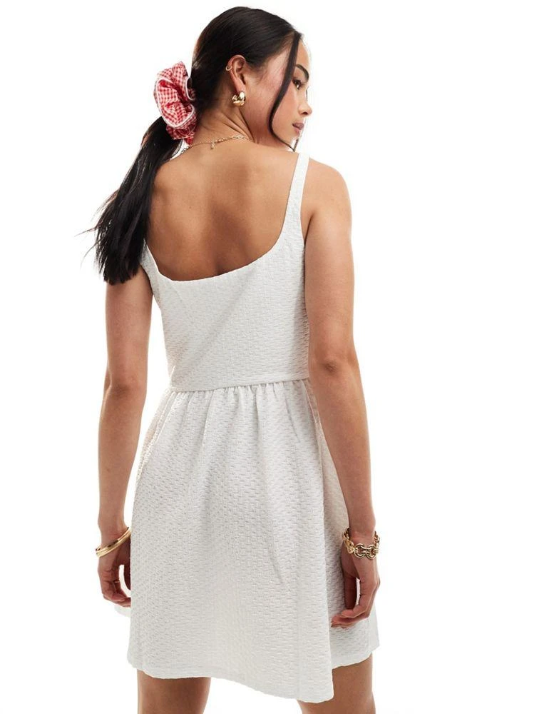 Mango Mango milkmaid textured button up dress in white 3