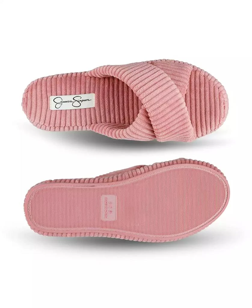 Jessica Simpson Women's Ribbed Terry Cross Band Slide Platform Slipper 9